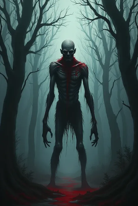 Black and red color pallete zombie in forest desktop wallpaper