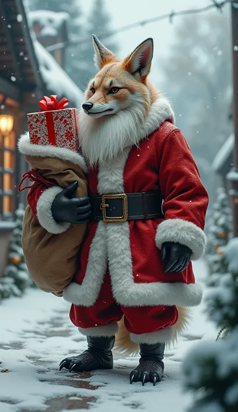 Ultra realistic images of Shakal as Santa Claus distributing gifts