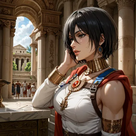 (( top quality)), ((masterpiece)), ( Details), （ perfect face）、The woman is Mikasa Ackerman, who became Hera, the goddess of body and mind in ancient Greek mythology, and is an ancient Greek temple and god in ancient Greek mythology々The 、Mikasa Ackerman, w...