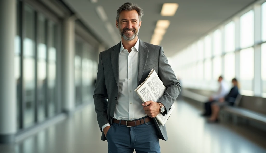 A man waiting with happy face and with confidence 