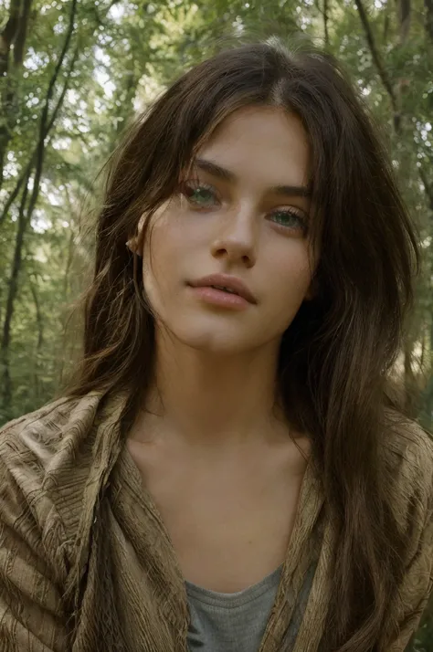 Make a 17-year-old , brunette with green eyes in a forest, Man High resolution,  masterpiece ,  Anatomically correct , Necessary,  best quality ,  super detail ,  Textured Skin ,  high quality, 