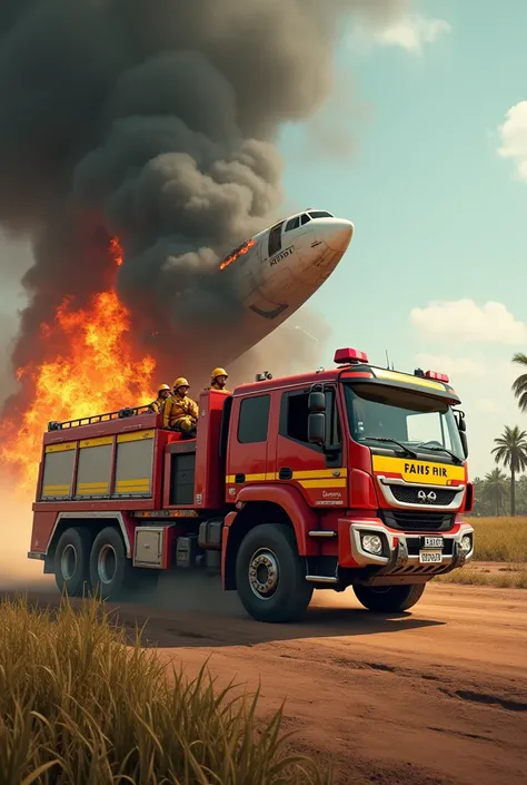 African Fire truck fighting a airplane fire