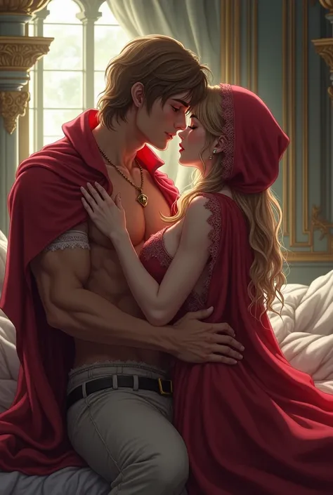 Little Red Riding Hood has sex with the god Apollo in bed in anime 