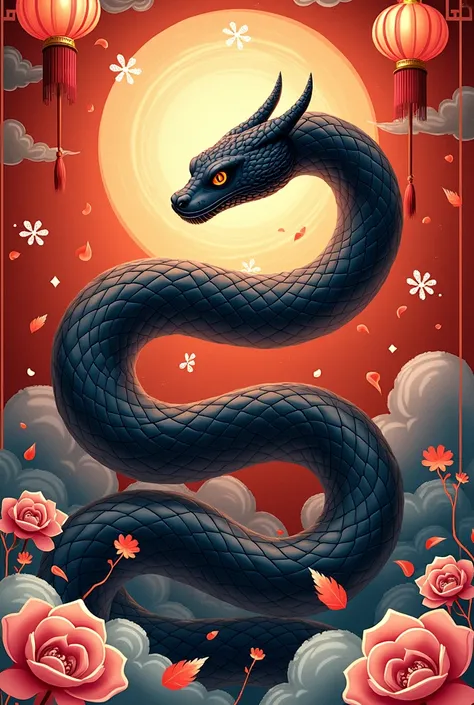 snake　black　Illustration　New Years holiday