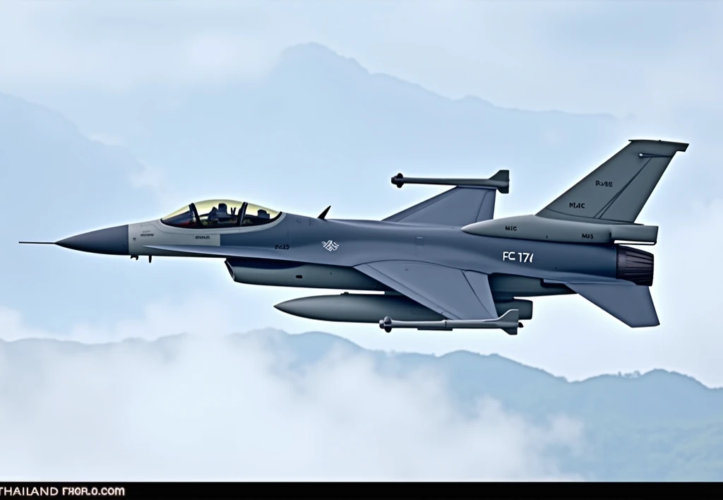 Realistic, Vintage photo , super 20K , Full HD ,1 F-16 Aircraft fly over Thailand