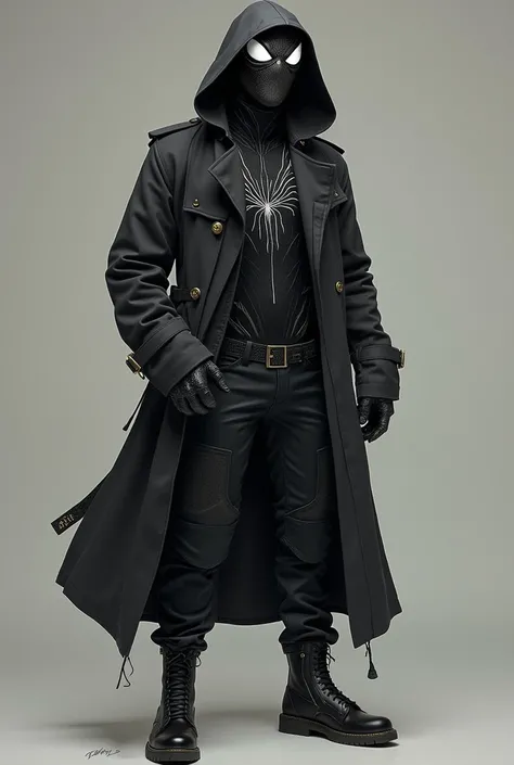  Creates a black-skinned person fused with a symbiote  (marvel), But instead of the monstrous figure he looks like a normal person, wearing a symbiote hooded trench coat  (That the hood does not allow you to see your face )( clearly that your normal human ...