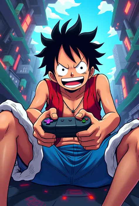 Luffy gamer with vector background 