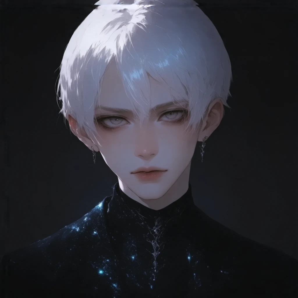 1boy, white hair, face close up, fantasy theme, dark fantasy, ultra detailed illustration, kawaii anime, white background, ethereal atomosphere