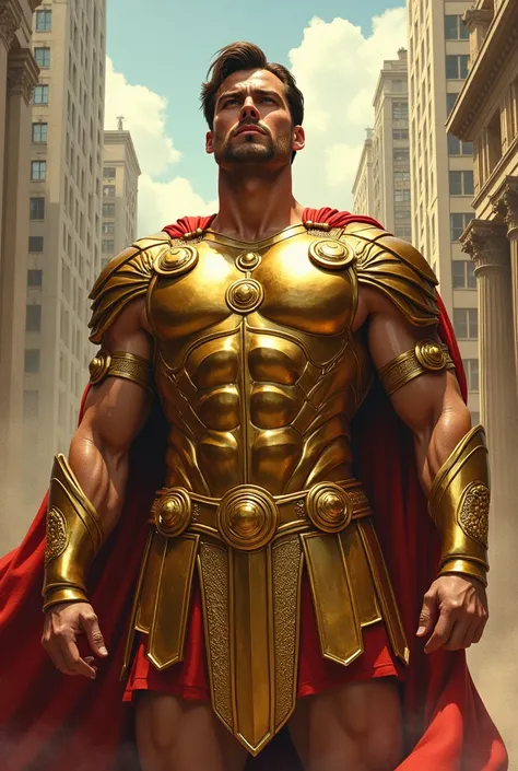 American Comics。Hero。(((Ancient Romes shining golden armor)))。