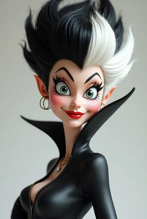 Cruella, black and white hair,  style, 3D character, no background,  ultra quality, character, slightly cartoonish 