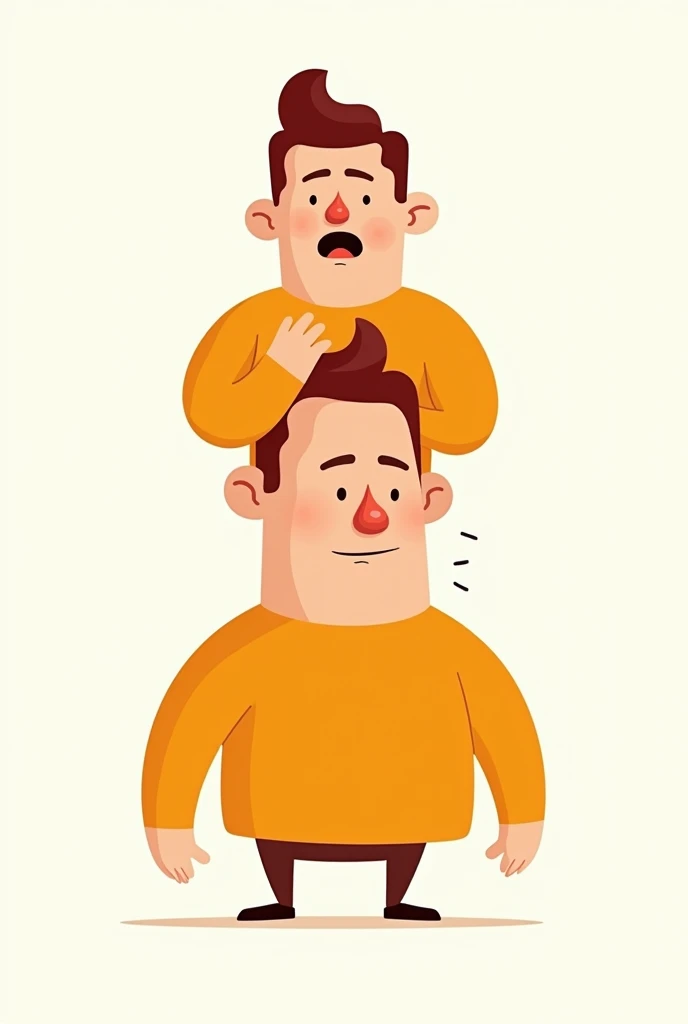 Produce a detailed vector cartoon image depicting three vertically stacked figures in orange shirts. The top figure covers the eyes of the middle figure, who covers the mouth of the bottom figure, and the bottom figure covers the ears of the top figure. Ma...