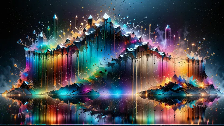 A Masterpiece In 32K Resolution, Supreme Quality, Super Detail, Official Art, Very High-Resolution 32K Wallpaper, Beautiful And Aesthetic, Ultra-Detailed Features, Awe-Inspiring Detail. A Stunning 32K Abstract Scene Featuring Shattered Prisms Suspended In ...