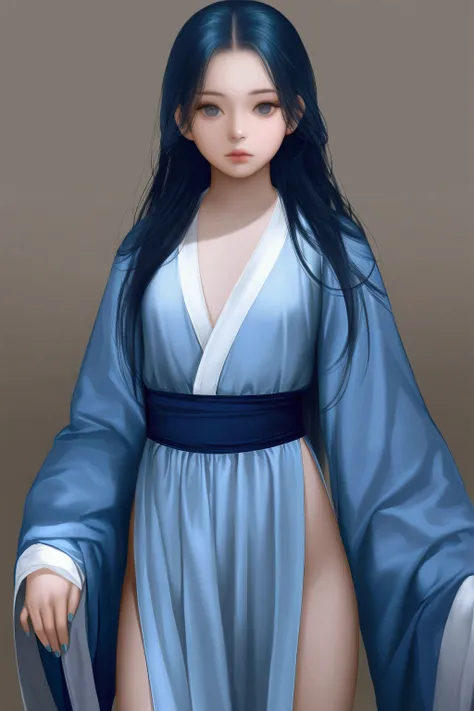 blue hair ,blue hanfu, small breasts, long hair, loli, expressionless, masterpiece, best quality, realistic, 8k, official art, cinematic light, ultra high res, perfect female body, sharp focus, guofeng, 1girl, solo, chinese clothes, realistic, nail polish,...