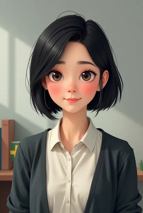 A girl, short hair style, black hair color, teacher, nation Sweden