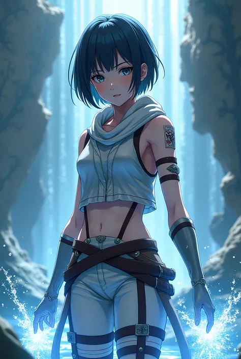 a girl that looks like mikasa, who is a magic user of light and water element