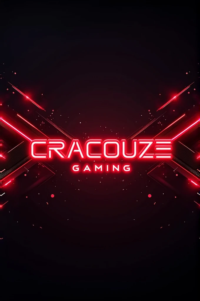 A sleek and futuristic Twitch profile banner designed for ‘Cracouze Gaming.’ The banner features a bold black and red theme with a gradient background blending deep black and crimson red. At the center, the name ‘Cracouze Gaming’ is displayed in a glowing ...