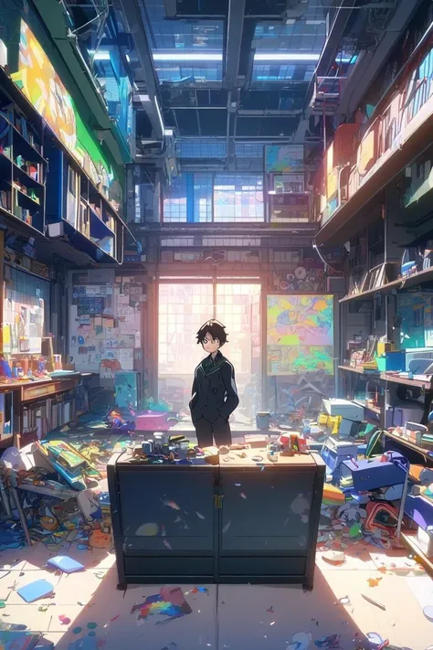 A split-screen composition of a young college student standing between two worlds. On the left, a cozy, colorful classroom with ren playing, toys scattered, and art supplies on desks. On the right, a sleek and serious psychology office with bookshelves, a ...