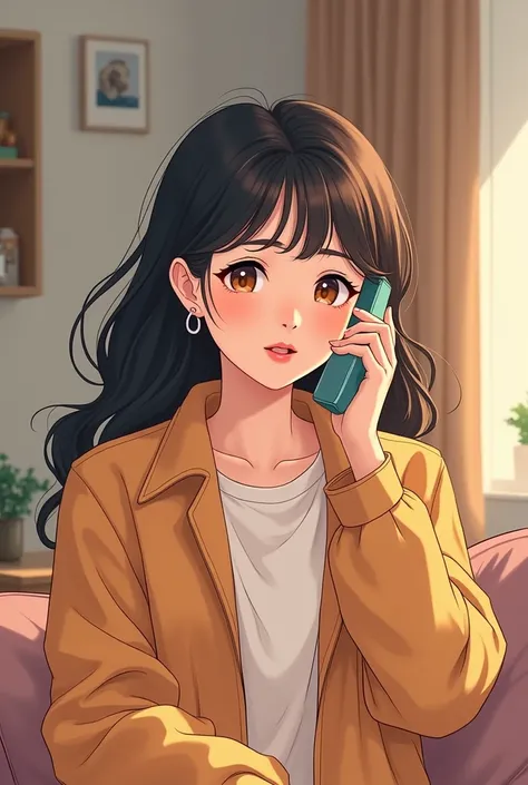 I was surprised to get a call from a woman at home , high quality , Korean webtoon drawing style