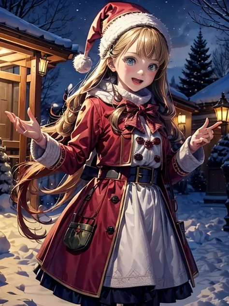 ren, three ren, carolers, caroler clothing, winter, winter background, night