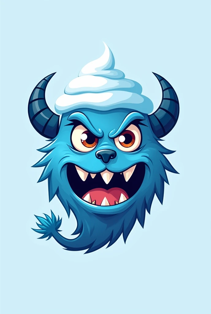 Design a cartoon-style logo featuring the oversized monster head as the central focus. The head is designed with exaggerated proportions to make it playful and eye-catching. It includes sharp triangular teeth lining its wide-open mouth, big expressive eyes...