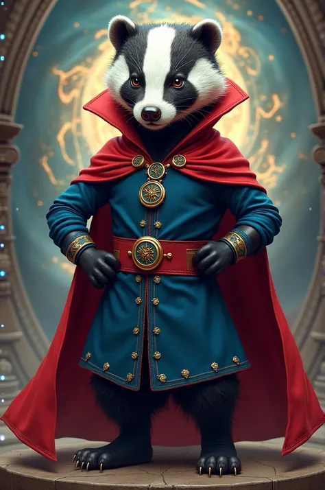 Un blaireau portant le costume de Docteur Strange