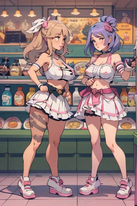 Mignonnes filles de jeux vidéo d’anime et chef-d’œuvre de cosplay girl, meilleure qualité tenue, illustration, deux filles dans un univers parallèle, deux filles séparées dans deux mondes différents, gros cul, seins gigantesques, des mains parfaites à cinq...