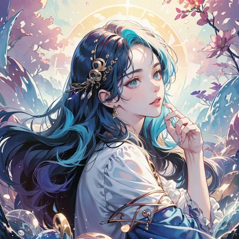 Mystical fortune teller. A masterpiece of top quality, with the best quality and official art standards, featuring a beautiful and visually stunning girl:1.3. This artwork is extremely detailed, rich in colors, and exquisitely detailed. It is created using...