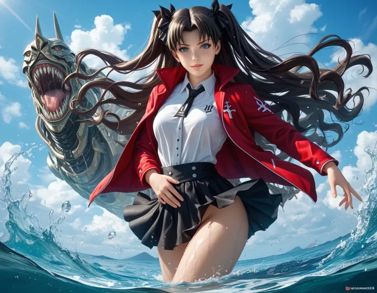 anime girl in a wet suit posing in the water, oppai, biomechanical oppai, [ 4 k digital art ]!!, giantess art, seductive anime girl, oppai proportions, 4 k manga wallpaper, smooth anime cg art, thicc, 8k high quality detailed art, rin tohsaka, badass anime...