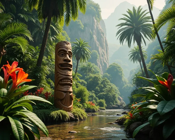 Tropical Forest and Flower with Tiki 