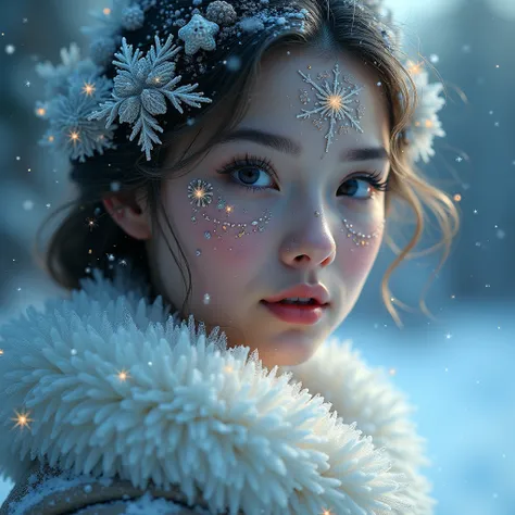 New Year, It&#39;s snowing, A snowstorm with a grain of snow ,  Very Clear Picture , Творится magic, magic,  complex ,  snowdrifts ,  Magical snow creates the Image and Portrait of a Girl whose face , is created from small sparkling stars and sparkling sno...