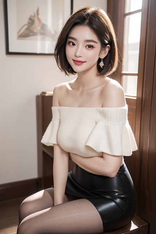 ((masterpiece))、(( top quality))、 high image quality、8k、photograph、 reality、from below、 super detailed、 realistic background 、Adult single woman、Early 35 years old 、Chinese Model、 Fashion Influencer 、plump shape、Busty Breasts、 short hair、 wears accessories...