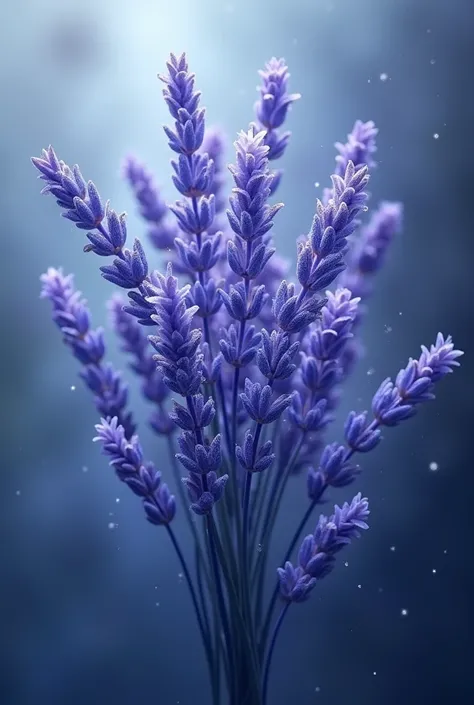 create an enchanted image in blue tones representing lavender in a bouquet