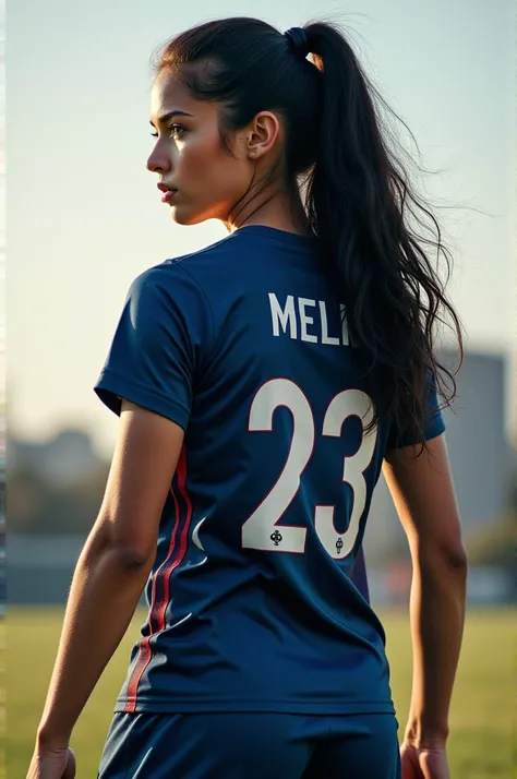 wanita pakai jersey madep kebelakang nomer 23 nama meli