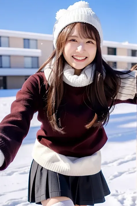 (masterpiece, best quality, perfect anatomy, highres, 8k, realistic, photorealistic, natural skin texture, no makeup:1.2), 1girl, solo, Japanese, female university student, age20, very cute, winter, (very cold day),
 (There is snow on the ground, she is sp...