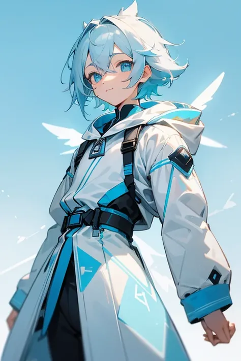  cute boy with a sense of freshness The character 。 the hair is based on bright silver gray 、 a design that makes the character stand out 、 style where bangs are fastened on the forehead 。The eyes are clear light blue and 、 has a clean yet lovely expressio...