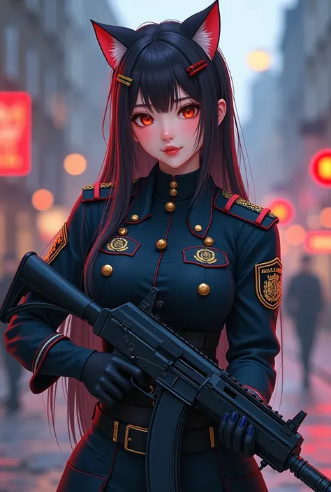 Russia OMOM ,  Russia OMON  ,  Girl with cat ears,  cute  ,  beautiful  , AK-47 ,  thick shoulders , Russia OMON , girl Kirara ,  sexy  ,  big breasts , OMON uniform , OMON , anime , Russia OMON ,  big ass , Kirara в стиле Genshin Impact