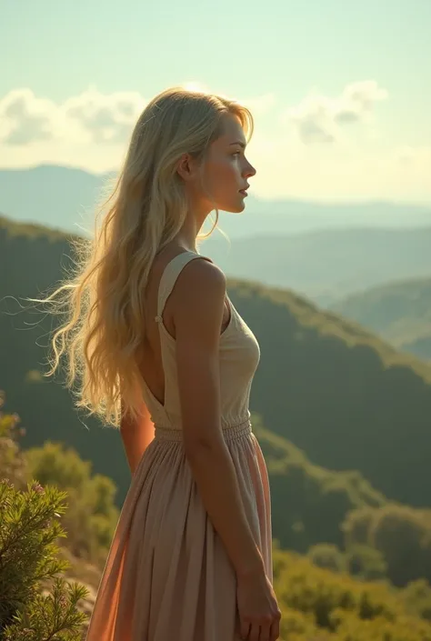 Beautiful blonde with her back looking at the horizon