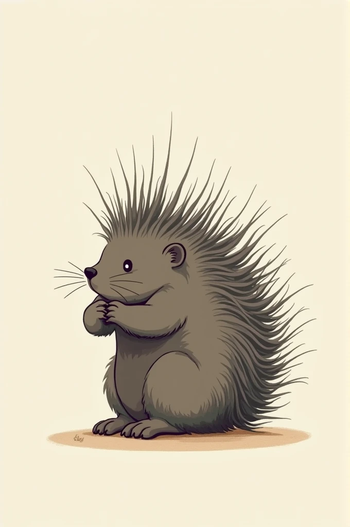 Please provide a drawing of a porcupine that symbolically shows humans who need the help of social workers to change themselves without using many colors.