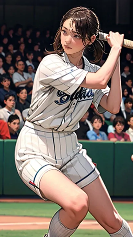  wearing a baseball uniform and holding a bat, Female baseball player, holding a Baseball bat, holding a Baseball bat!!, Leg and thigh shots, Leg and hip shot, hip and  Leg Shots , Baseball bat, A Japanese woman wearing a volleyball uniform ,  Leg Shots , ...