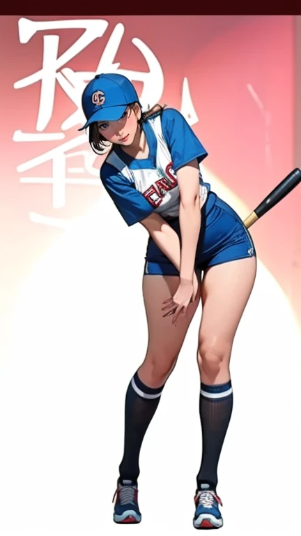  wearing a baseball uniform and holding a bat, Female baseball player, holding a Baseball bat, holding a Baseball bat!!, Leg and thigh shots, Leg and hip shot, hip and  Leg Shots , Baseball bat, A Japanese woman wearing a volleyball uniform ,  Leg Shots , ...