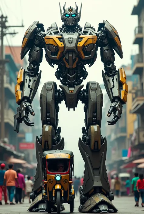 A Bangladeshi rickshaw transform onto a robot like transformer movie