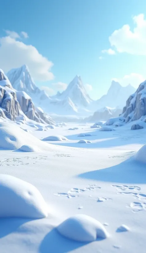 Snow flad surface in Antarctica, no animal 3d pixar cartoon