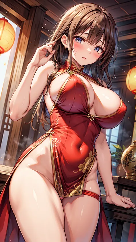 nsfw、 sexy、Big Breasts、Thighs、Glittering Chinese dress