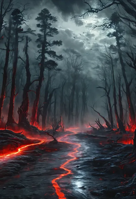 road to hell,dead trees,bloody red snake,heavy clouds,sinister,detailed matte painting,hyperdetailed charcoal drawing,oil painting by James Gurney,(best quality,4k,8k,highres,masterpiece:1.2),ultra-detailed,(realistic,photorealistic,photo-realistic:1.37),H...