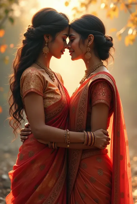 Couple saree portraits kissing 