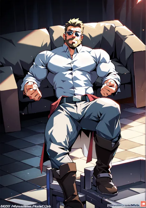 a bearded muscle cowboy stripper dancer almost naked showing his crotch, nsfw, perfect anatomy, balanced anatomy, stripper cowboy costume, cowboy hat, sunglasses, stripper dancer pose, big crotch, erected penis, big penis, sweaty, blonde, handsome, bearded...