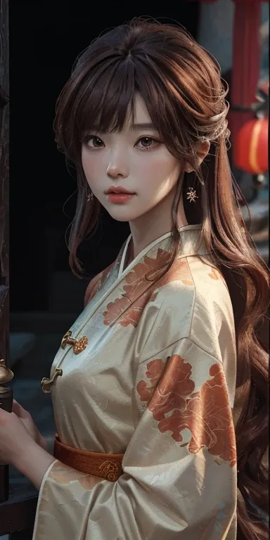 Photorealism,Close-up of a brown-haired long bangs woman, beautiful figure painting, red and orange detailed attire Guwiz, Guwiz style artwork, brown-haired god, Yang J, epic exquisite character art, amazing character art, Fan Qi, Wu Jun Shifan, Gu Wiz in ...