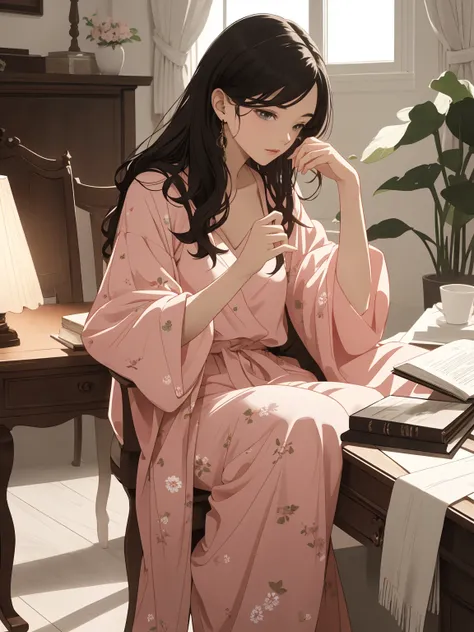 Wear sexy pajamas, Beautiful figure, enchanting, Study room, sofa, Charming action at will,  Facing Camera , Imaginative, First Love 