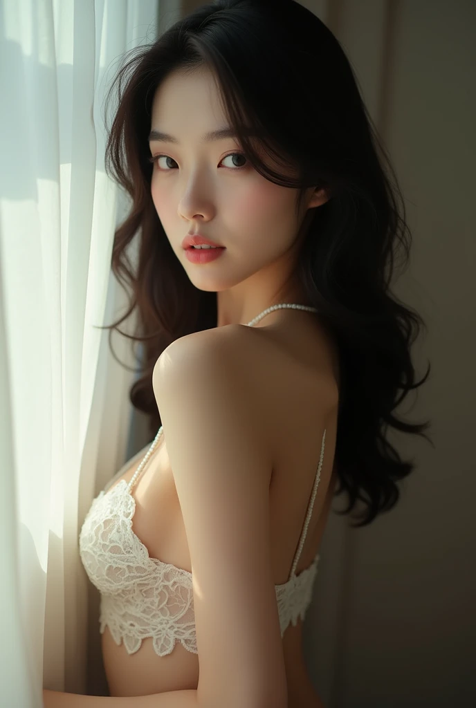 Full body shot of a Korean beauty showing her nipples