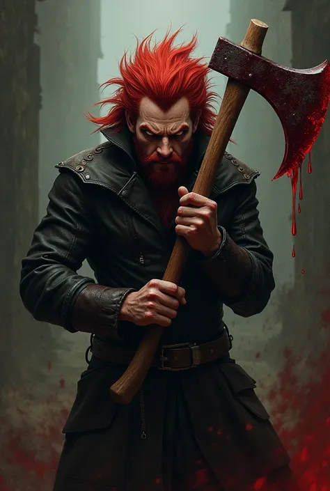 Red haired guy holding a bloody axe